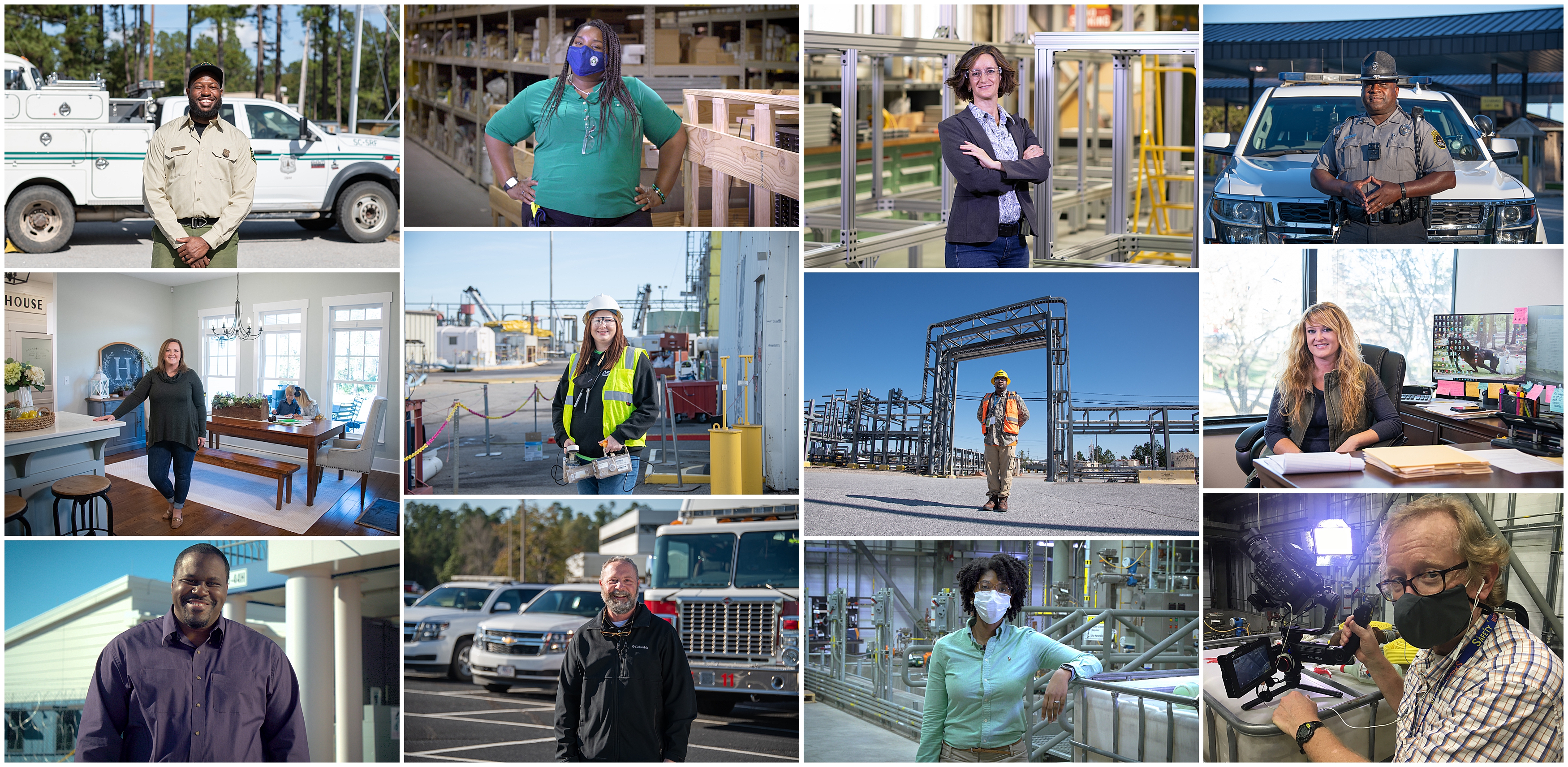 Photos of employees focused on safety.