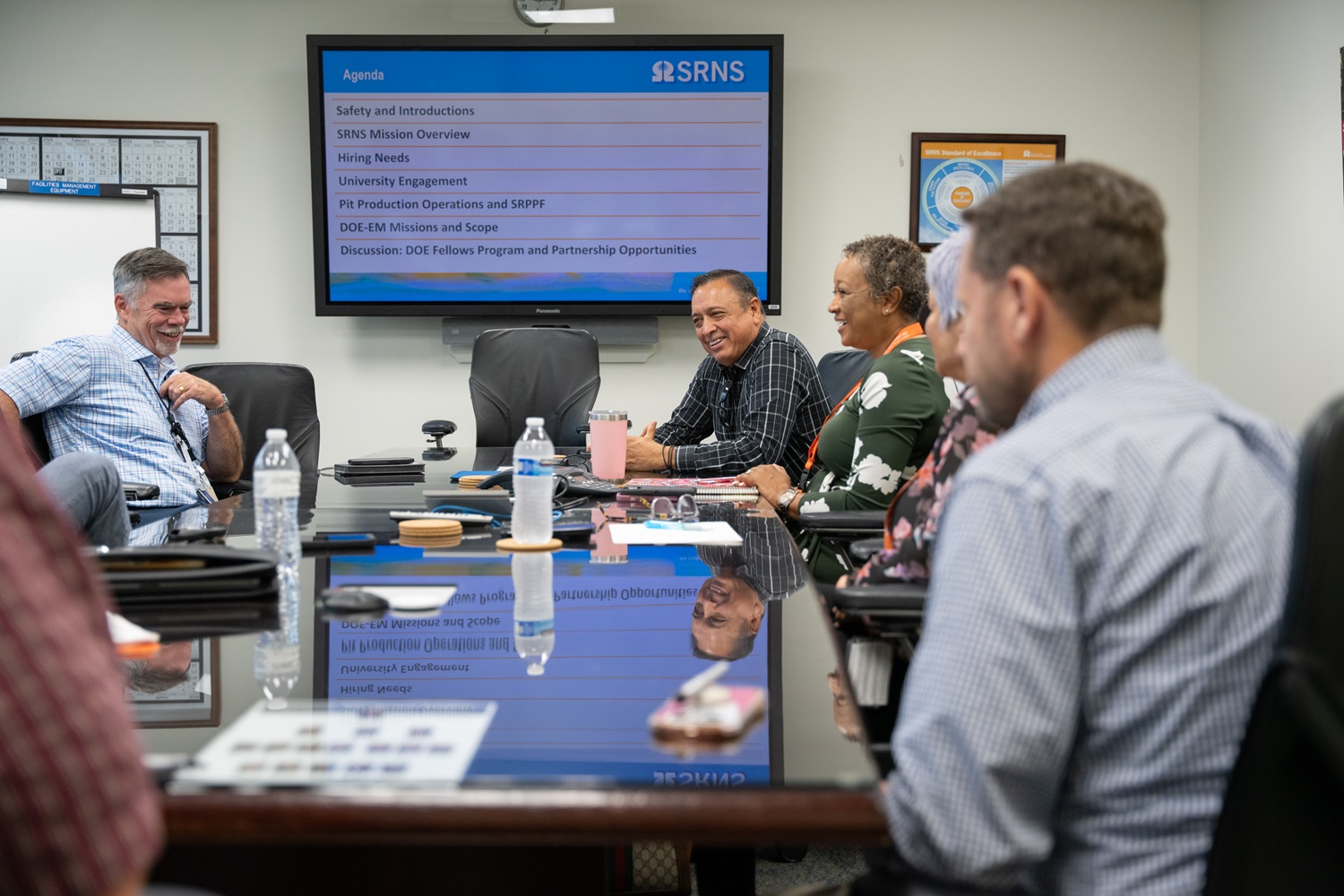 SRNS established a partnership with FIU in 2024 to increase the number of interns transitioning into full-services roles at SRS. From left: SRNS Senior Vice President of Plutonium Disposition Operations and Programs Jeff Griffin, Lagos, and Martin.