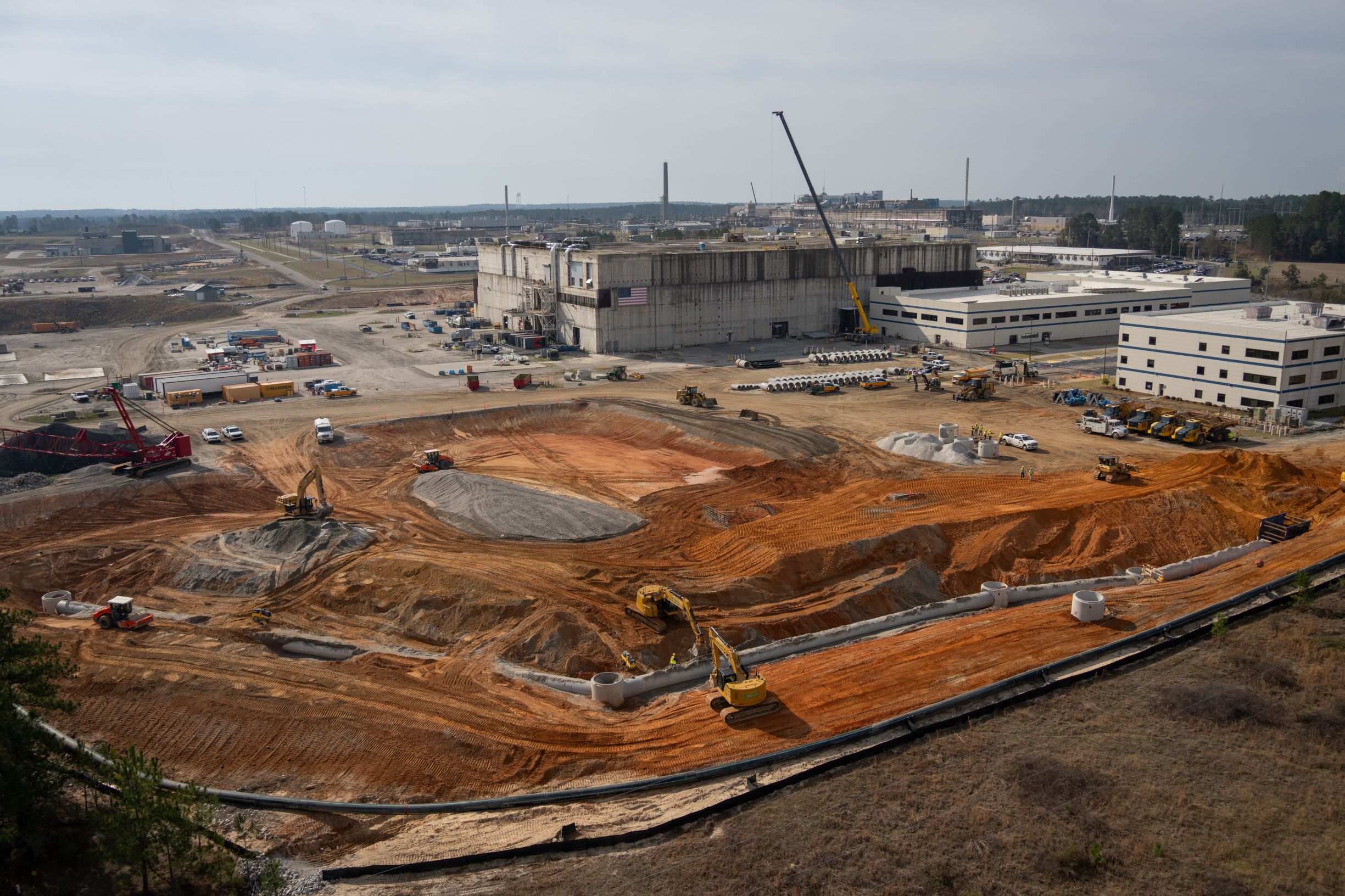 Excavators and other heavy equipment are visible out in the field as site preparation activities ramp up at the Savannah River Plutonium Processing Facility (SRPPF) at the Savannah River Site (SRS).