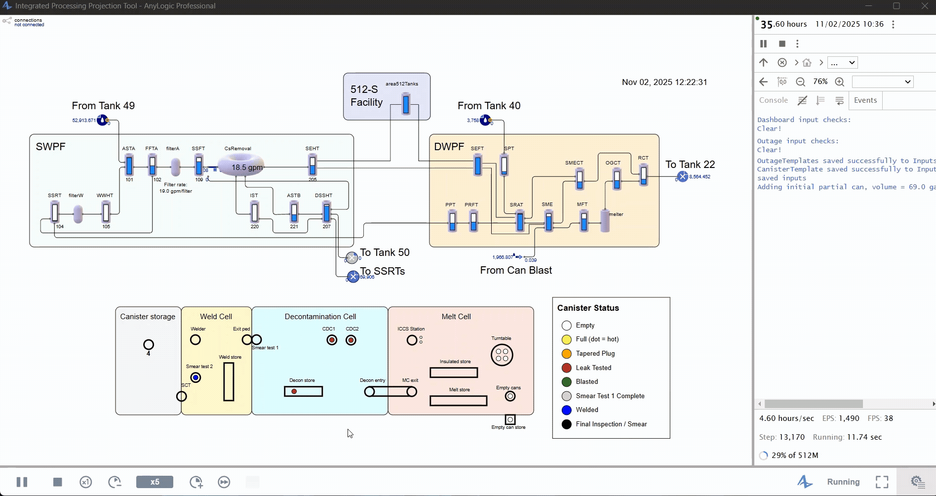 The Integrated Processing Projection Tool automates the ability for Savannah River Mission Completion managers to graphically see how short-term production changes can affect other processes and facilities. The tool is seen as a new way to help move the Savannah River Site Liquid Waste Program to completion.