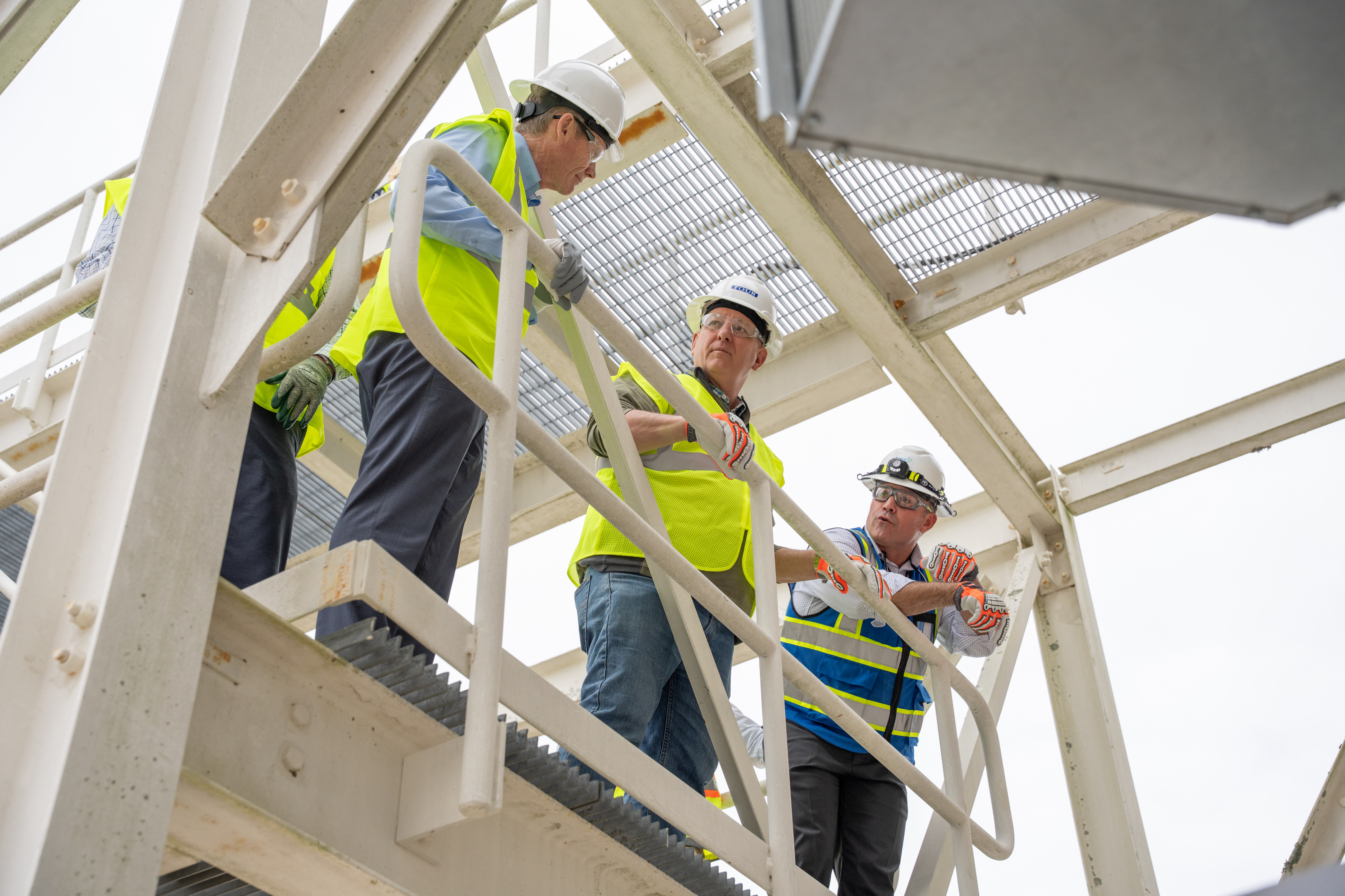 NNSA Principal Deputy Administrator Scott Pappano, center, stands atop the Savannah River Plutonium Processing Facility (SRPPF) while viewing site preparation progress with SRNS Executive Vice President and Chief Operations Officer Jim Dawkins, left, and SRNS Senior Vice President of SRPPF Project Execution and SRPPF Project Director Mike Basham.